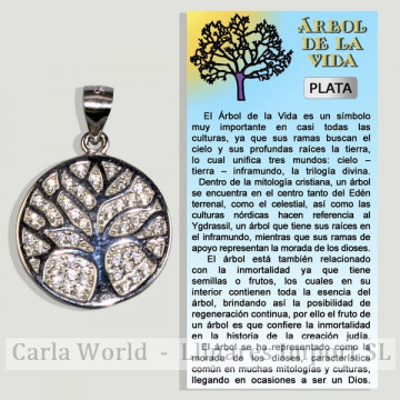 ÁRBOL DE LA VIDA. Colgante Plata y circonitas. 16mm