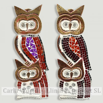 Double wood and mosaic owl. Assorted colours. 15x40cm