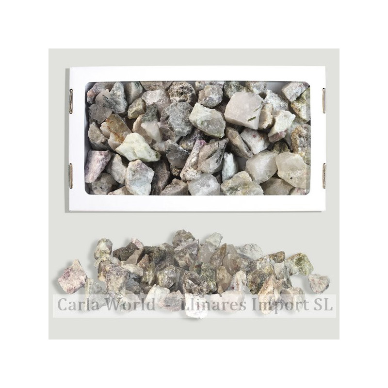 Cuarzo Turmalina color. Masivo trocitos. 1,5kg aprox. 26x14cm (caja) Cuarzo Turmalina color. Masivo trocitos. 1,5kg aprox. 26x14cm (caja)