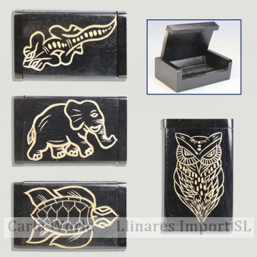 Caja madera animales. 10,4x3,4x5,9cm