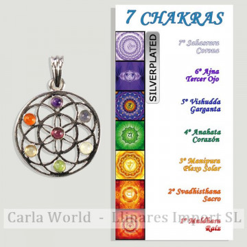 CHAKRA. Silverplated pendant. Flower cabochon model