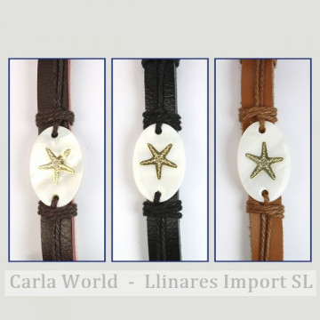 GANCHO 18. Pulsera cuero y nácar. Modelo: Estrella de mar. 