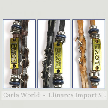 GANCHO 27. Pulsera cuero y metal dorado.  Modelo: LOVE. 