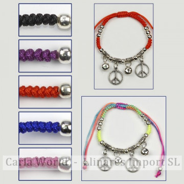 GANCHO 06. Pulsera hilo ajustable. Modelo: Símbolo paz. Colores surtidos. 