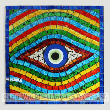 Ojo turco madera mosaico cuadrado. 30x30cm. 