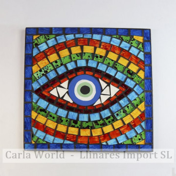 Ojo turco madera mosaico cuadrado. 20x20cm. 