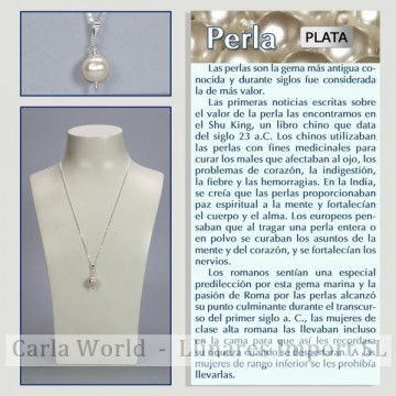PERLA blanca. Colgante plata con cadena. 45cm. 