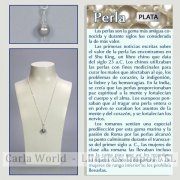 PERLA gris. Colgante plata con cadena. 45cm. 