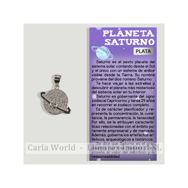 PLANETA SATURNO. Colgante de plata con circonitas. 19mm. PLANETA SATURNO. Colgante de plata con circonitas. 19mm.