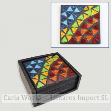 Set 4 posavasos cuadrado. Multicolor. 9cm