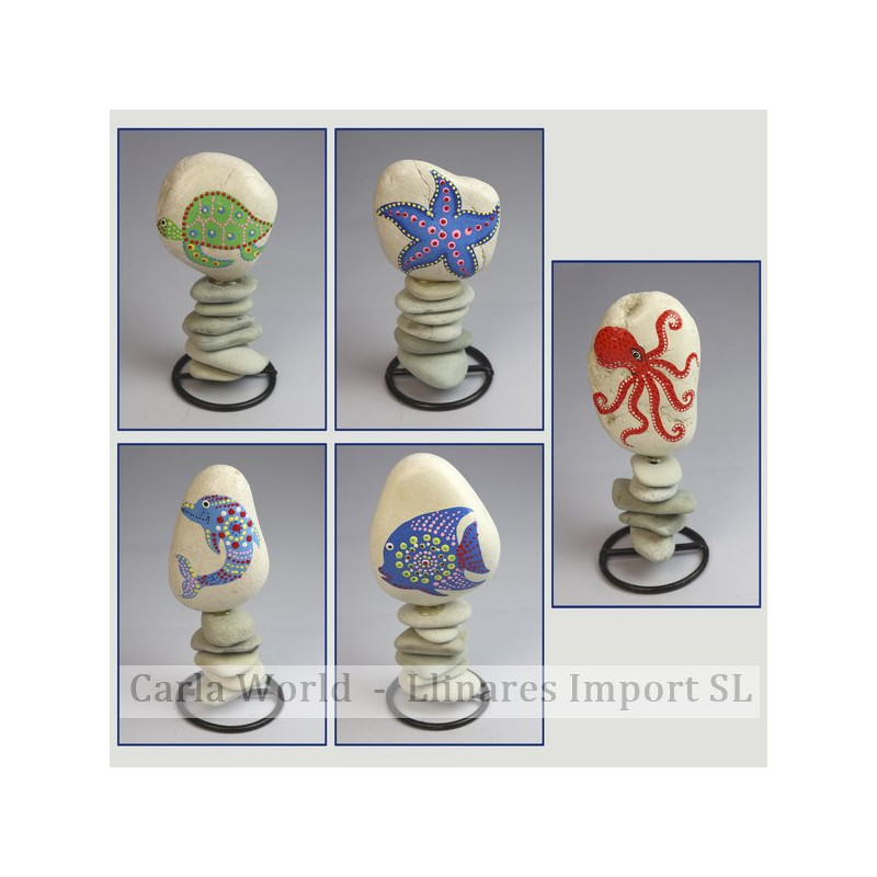 Piedra pintada con base metal. Modelos animales acuáticos. 15-20cm Piedra pintada con base metal. Modelos animales acuáticos. 15-20cm