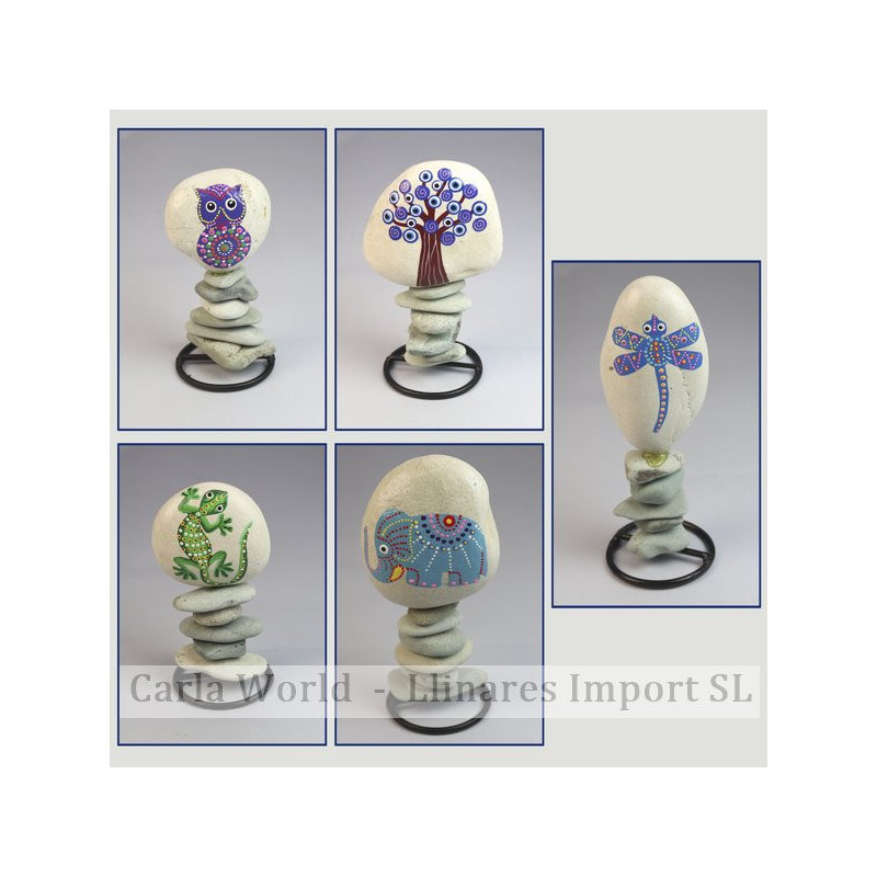 Piedra pintada con base metal. Modelos anim y árbol. 15-20cm Piedra pintada con base metal. Modelos anim y árbol. 15-20cm