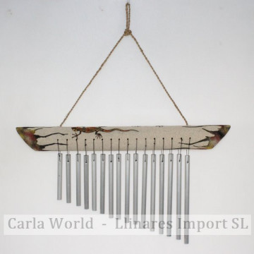 Móvil Bambú madera y terracota horizontal. Tubos metal. 37cm.
