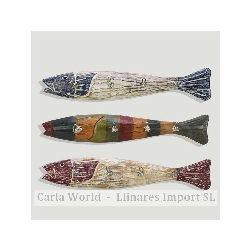 Colgador madera pez 4 ganchos. Colores surtidos. 50x9cm. Colgador madera pez 4 ganchos. Colores surtidos. 50x9cm.