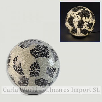 Lámpara resina mosaico. Modelo Bola negro y blanco. 25cm. 