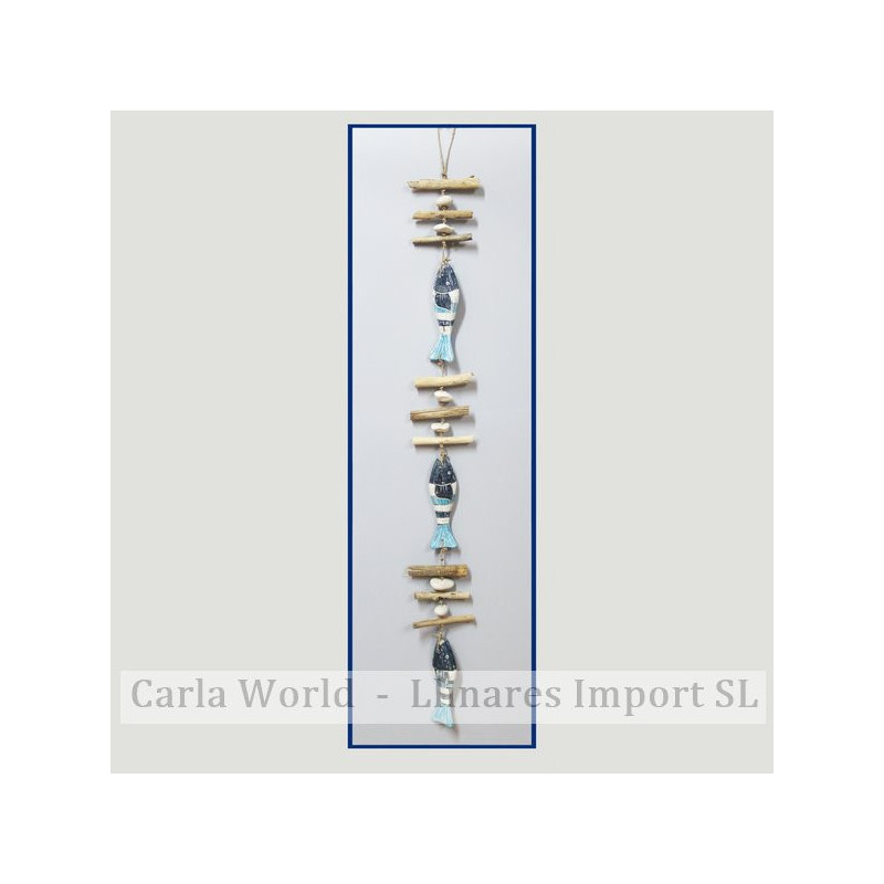 Móvil madera y tronquitos 3 sardinas. 110cm. Móvil madera y tronquitos 3 sardinas. 110cm.