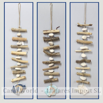 Wooden mobile 1 fish and logs. Assorted colors. 50-60cm.