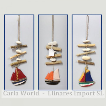 Wooden mobile 1 boat and logs. Assorted colors. 30-40cm