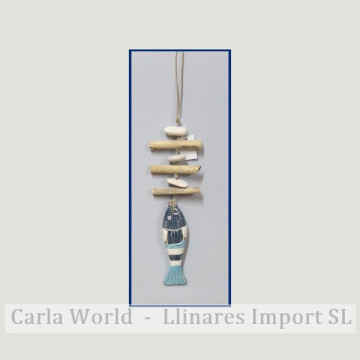 Móvil madera 1 sardina y tronquitos. 40cm. 