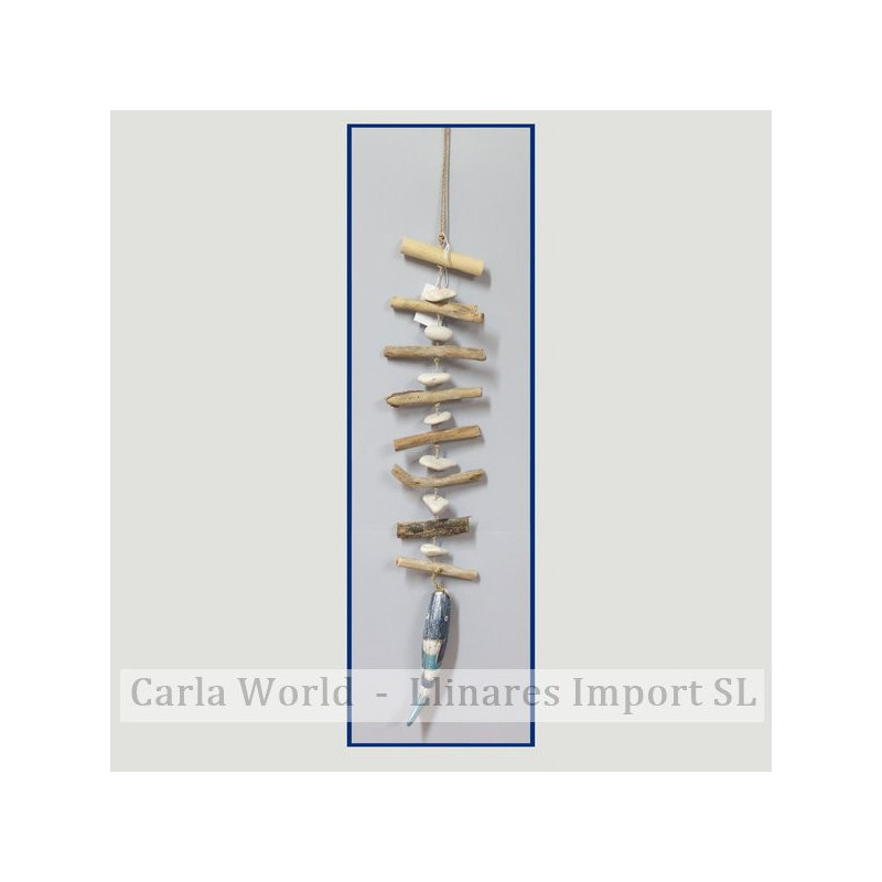 Móvil madera 1 sardina y tronquitos. 60-70cm. Móvil madera 1 sardina y tronquitos. 60-70cm.