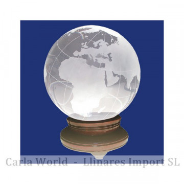 Reconstituted glass ball world with wooden base. 20cm
