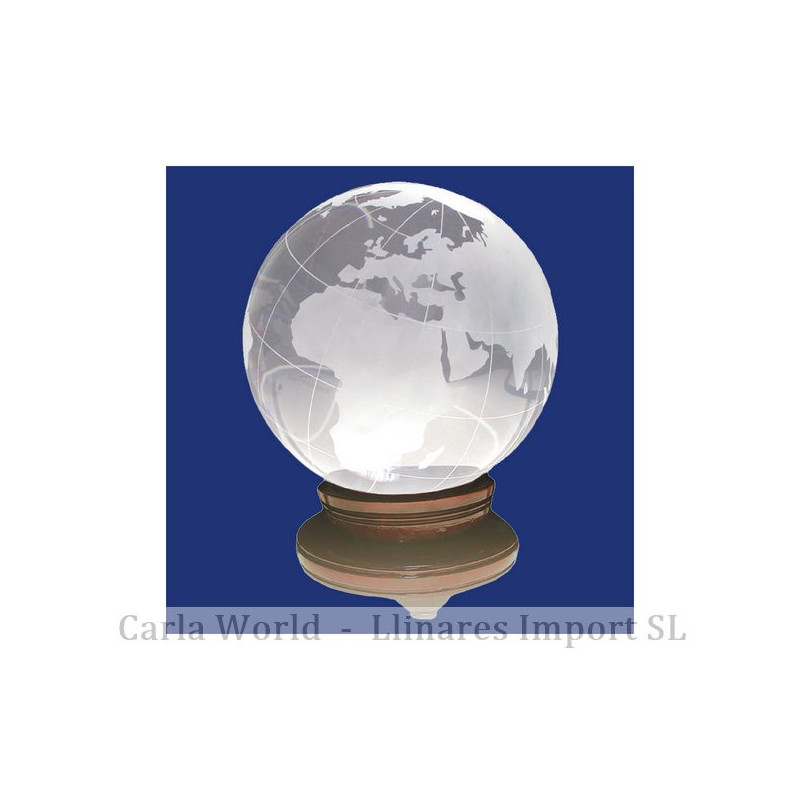 Monde de boule en verre reconstitué avec base en bois. 20 cm Monde de boule en verre reconstitué avec base en bois. 20 cm