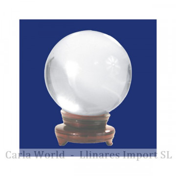 Smooth reconstituted glass ball with wooden base. 20cm.
