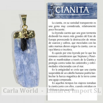 CIANITA NATURAL y PUNTA TURMALINA. Colgante Electroplay Dorado