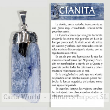 CYANITE NATURELLE et POINT DE TURMALINE. Pendentif en argent Electroplay