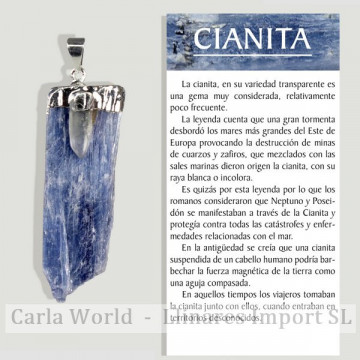 NATURAL CYANITE and CRYSTAL POINT. Electroplay Silver Pendant