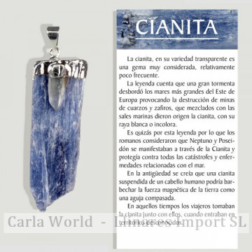 CYANITE NATURELLE et POINT DE CRISTAL. Pendentif en argent Electroplay