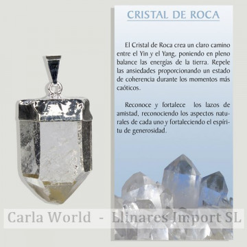 CRISTAL DE ROCA. Colgante punta Plateado
