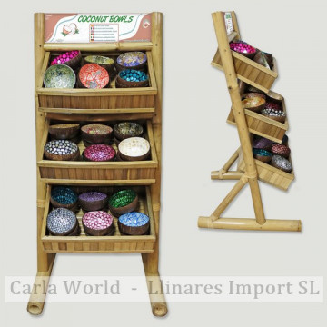COCONUT BOWLS. Bamboo display 200 Bols coco / nacre. 57x62x120cm (Exp)
