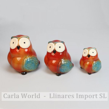 Set 3 Owls. Red ceramic. 11x12 / 9.5x10 / 7x9cm.