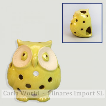 Owl candle holder. Green ceramic. 13,5x13,5x14,5cm.