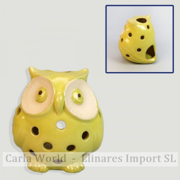 Bougeoir hibou. Céramique verte. 13,5x13,5x14,5cm.