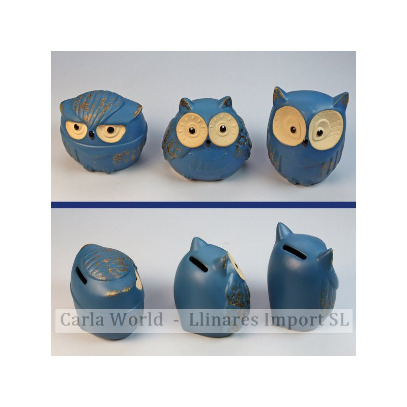 Cofrinho de coruja de cerâmica azul. Modelos variados. 10x10cm / 8x11cm / 10x8,5cm. Cofrinho de coruja de cerâmica azul. Modelos variados. 10x10cm / 8x11cm / 10x8,5cm.
