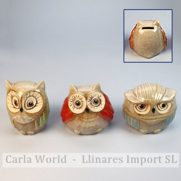 Tirelire hibou en céramique. Modèles assortis. 10x10cm / 8x11cm / 10x8,5cm.