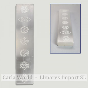 Barre rectangulaire gravée Selenite Chakra. 20cm.