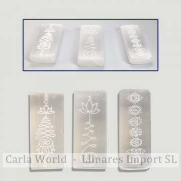 Selenite Rectangular bar engraved. Assorted models. 10cm.