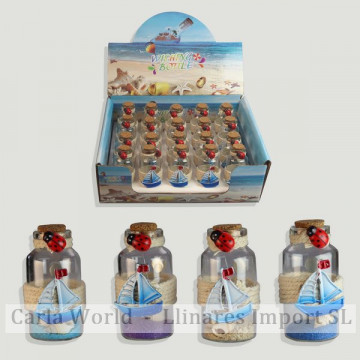 Sand bottle magnet with shells. On display. Assorted colors. 3x6cm.