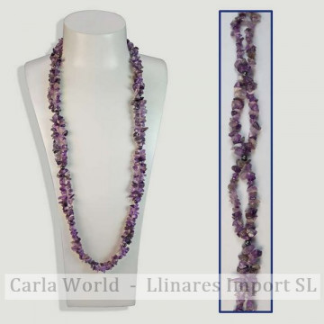 Necklace 2 rows chip + Amethyst 90cm