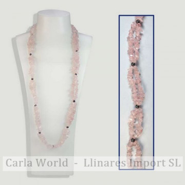 Collier 2 rangs puce + Czo rose 90cm