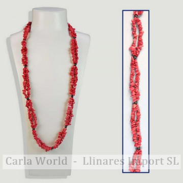 Colar 2 filas de chips Howlite rosa 90 cm