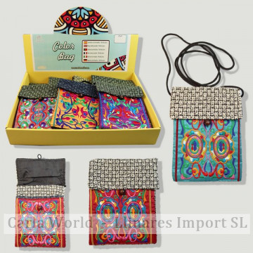 COLOR BAG. Assorted colors embroidered cloth bag. 13x17cm.