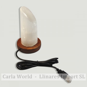 Selenite USB Cylinder Lamp. 11.5cm. Approx.