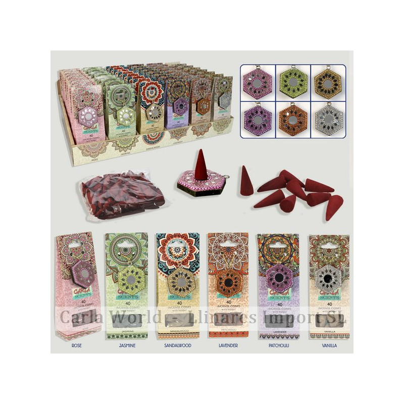 CARLA SCENTS. Set cones and cone holder. Exhibitor 45x31x17cm CARLA SCENTS. Set cones and cone holder. Exhibitor 45x31x17cm