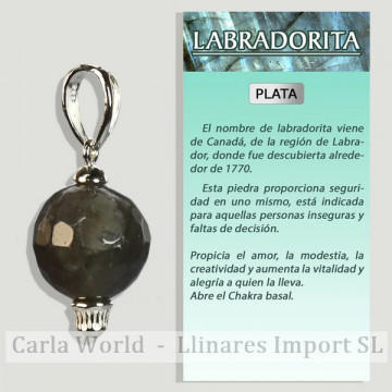 LABRADORITE. Silver pendant. 12mm faceted ball.