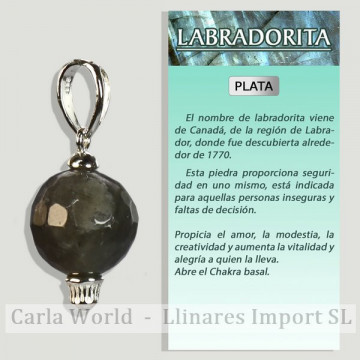 LABRADORITE. Pendentif en argent. Boule à facettes de 12 mm.