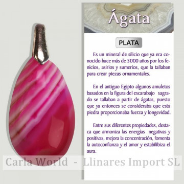 AGATE. Pendentif larme en argent. Couleurs assorties.